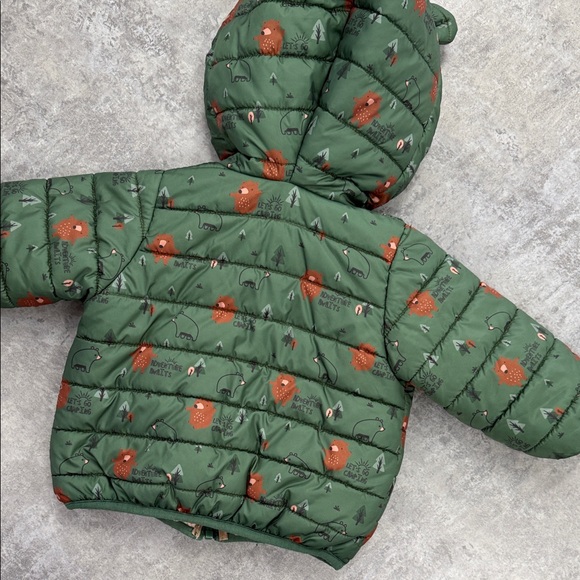 Green Kids Puffer Jacket with Bear Ears - Picture 4 of 5